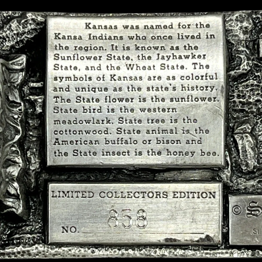 Belt Buckle Vintage Kansas S&S Buckle Co Land of Ah's Limited Edition No 858 USA